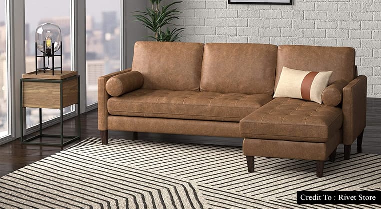 cognac leather sectional