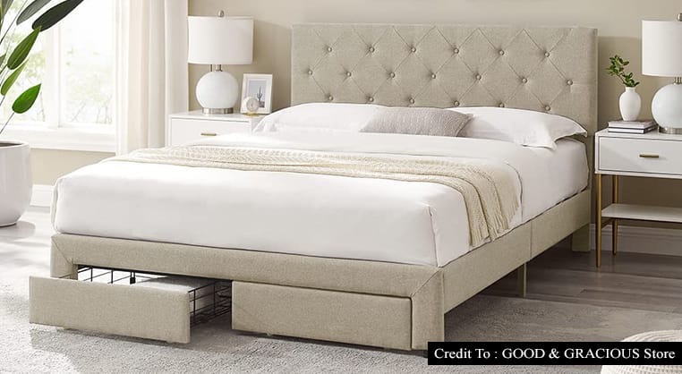 beige queen bed frame