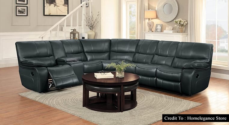 grey leather reclining sectional