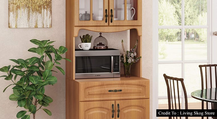 kitchen pantry with microwave shelf