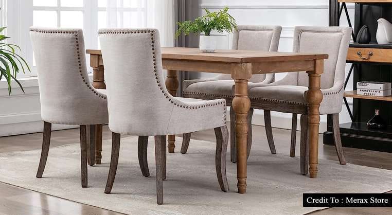 beige upholstered dining chairs