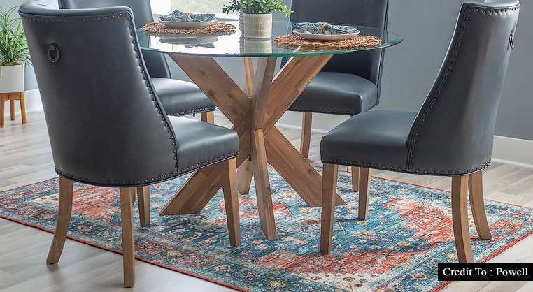 Glass Dining Table with Wood Base